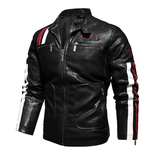 Fall and Winter Men's Racing Faux Leather Jacket Windproof Biker Jacket2