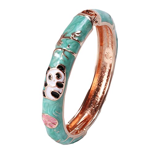 Ujoy Childrens Bracelet Beautiful Cloisonne Panda Enameled Gold Hinge Open Bangles Bracelets Jewelry For Girls Gifts 55D01 Green #TOP30