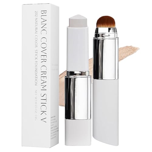 Blanc Cover Cream Stick V - 2 in 1 Dual Ended White Foundation Stick with Brush - Korean Colour Changing Foundation Stick Hydrating Medium to Full Coverage Dewy Finish Base Makeup