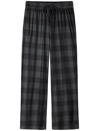 IHU Boys Pajama Pants Soft Kids Plaid Pj Bottom Lounge Pants Sleepwear with Drawsting & Pockets for Boys Girls Clothes Black and Gray Buffalo Plaid 14-16 Years