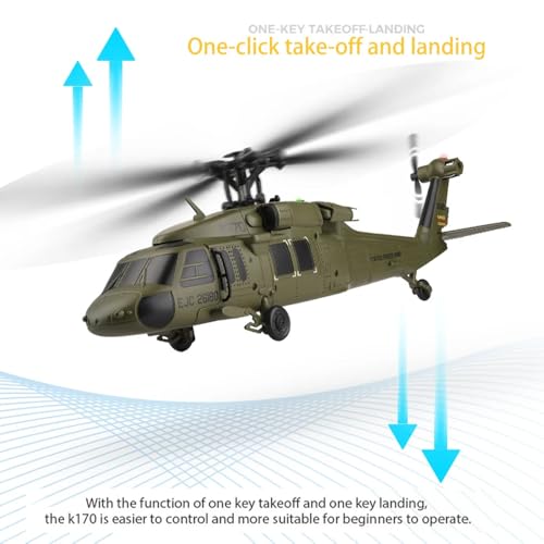GoolRC Brushless RC Helicopter, WLtoys K170 Remote Control Helicopter, 4 Channel Military Army RC Aircraft with 6-Axis Gyro, Easy to Fly for Adults and Beginners
