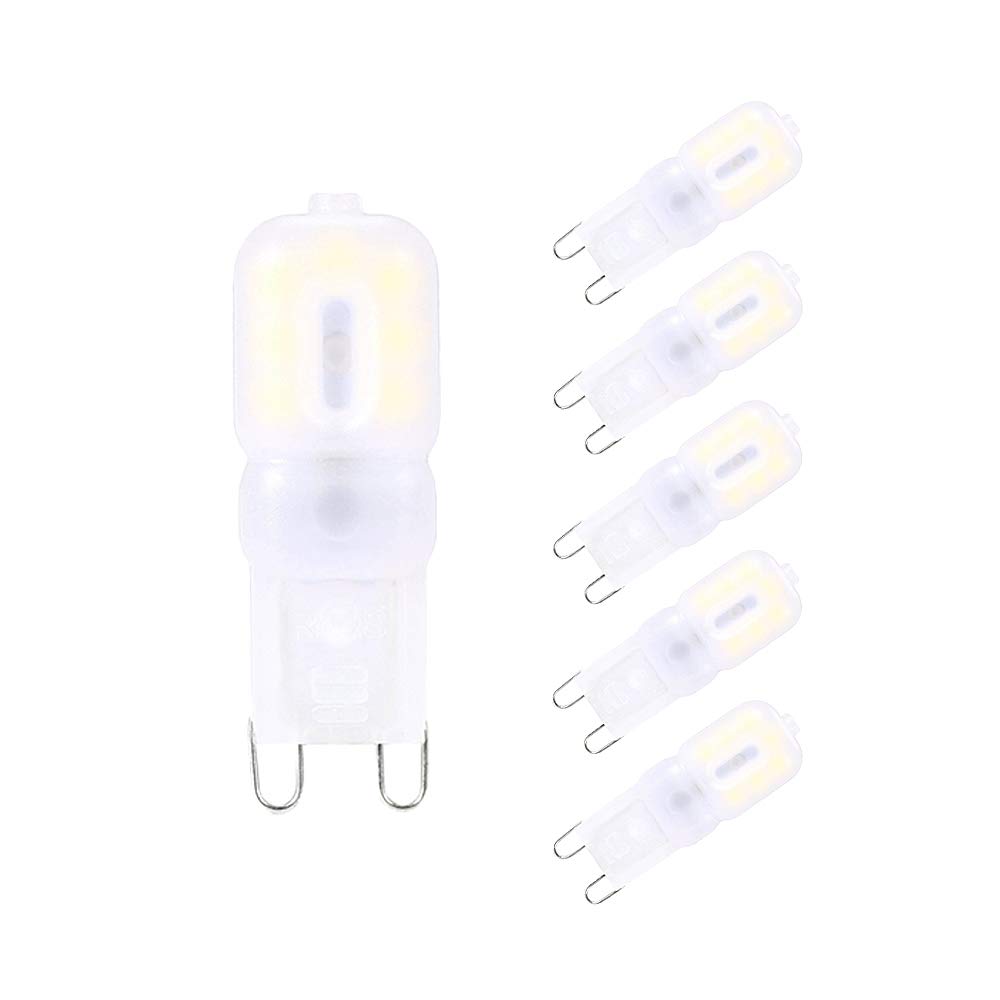 WULUN 3W G9 LED Bulb, 300 Lumens, 6000 K Cool White Non-Flickering LED Bulb, Dimmable, 360 Degree Angle, AC 220-240V, Replacement 30W G9 Halogen Bulbs, Pack of 6