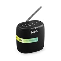 Pure Woodland Mini Outdoor Speaker with Bluetooth & DAB+/FM Radio (waterproof IP67, robust, portable, 17h battery, prerfect for garden & camping) Black