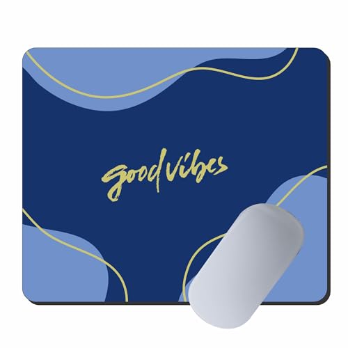 Image of Good Vibes Mouse Pad 9 x 7.5 Inch - Abstract Blue Printed Mouse Pad with Non-Slip Rubber Base, Smooth Surface Mouse Mat for Office, Home & Study Desk