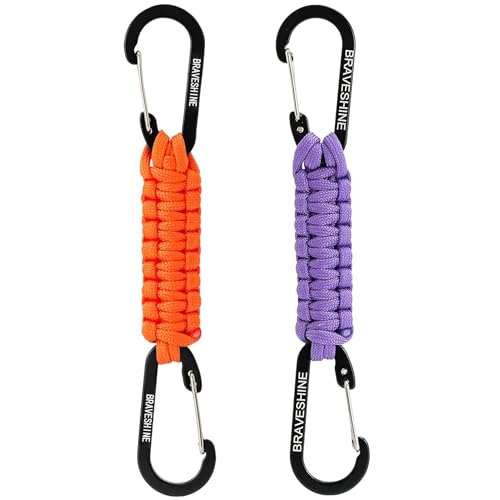Image of BRAVESHINE Paracord Keychain Carabiner Clip, D Ring Lanyard Hanger Stroller Hook for Water Bottle, Key, Backpacks, Men, Women