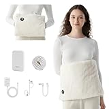 Bedsure Portable Heating Pad for Abdomen, Hands & Body - Cordless Electric Heating Warmer with 6 Heat Levels, Auto Shut-Off, 4-10H Battery Life, Faux Fur, Gift for Women & Mom, White, 12.5x19 in