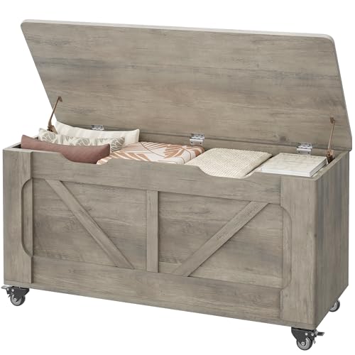 Garvee Baúl de Almacenaje con Banco de Madera, Organizador Multifuncional para Salón, Dormitorio y Pasillo, 100×40×53 cm, Color Gris