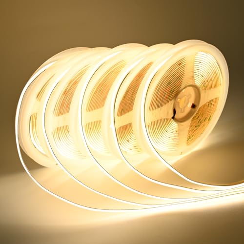 Image of COB LED Strip Lights DC 12V LED Lights Flexible Super Bright LED Strips, 5Pack 16.4FT 4000K Natural White CRI 90+, 480LEDs /m High Density Uniform Light fo Home Room Decor (No Adapter or Controller)