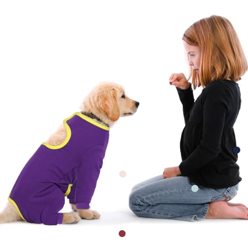 Image of IECOii Dog Recovery Suit,Surgical Suit for Dogs Postoperative Shirt,Breathable Long Sleeve Onesie for Surgery Recovery,Puppy Suit to Prevent Licking Cone Collar Alternative After Surgery,Purple,Small