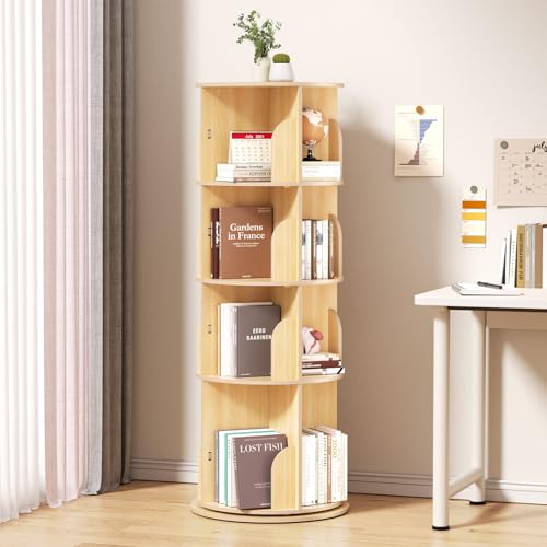 BIERUM 4 Tier Rotating Bookshelf, 360 ° Display Spinning Bookshelf