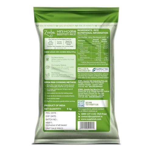 Image of Zeeba Mini Mogra Basmati Rice 5 Kg, Ideal for Khichdi, Kheer & Daily Meals (Cooked length upto 11mm*)