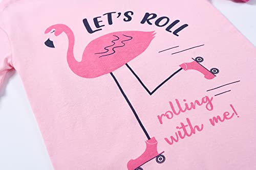 Joyond Girls Summer Cotton Pajamas 2t for Toddler Clothes Kids Short Sleeves 4 Piece Snug-Fit Sleepwear Flamingo Pjs Set — view 6