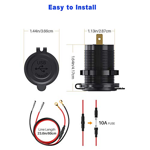 Car Charger Socket 36W Dual QC3.0 Port Car Phone Charger Power Outlet with Touch Switch for Marine, Boat, Motorcycle, Truck, Golf Cart (Red)