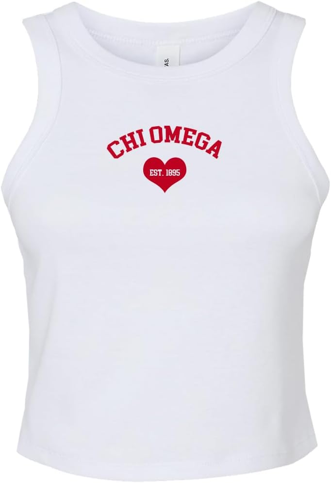 Chi Omega Cropped Tank with CHI O 1895 Heart Logo