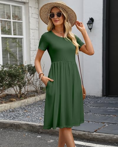 Image of COSSEN Women's 2026 Summer Midi Dress Crew Neck Short Sleeve