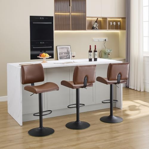 Image of Counter Height Bar Stools Set of 3 with Backs, Adjustable Height 24 inch-33 inch