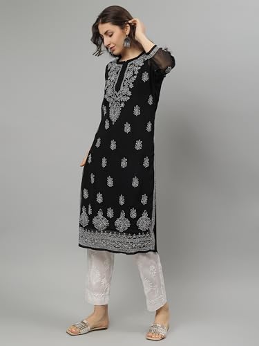 Image of Seva Chikan Hand Embroidered Lucknowi Chikankari Georgette Kurta with Inner Slip SCL4711