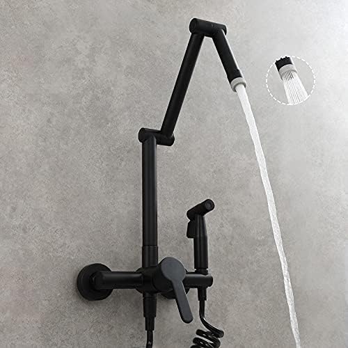 キッチンシンクの蛇口バーファームハウス商業用、折りたたみ式キッチン真鍮ブラックキッチンシンクミキサータップ、ホット＆コールド壁取り付