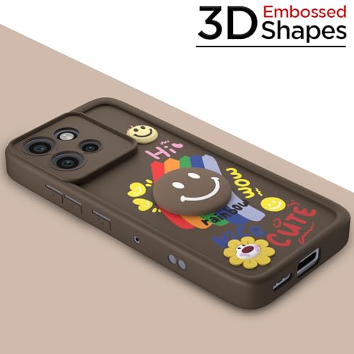 Image of Pikkme Back Cover for Motorola Moto Edge 50 Neo 5G | Soft Silicone| Cute Rainbow Smile & 3D Cartoon Flower Design | Shockproof Raised Camera Protection Bumper Case (Brown)