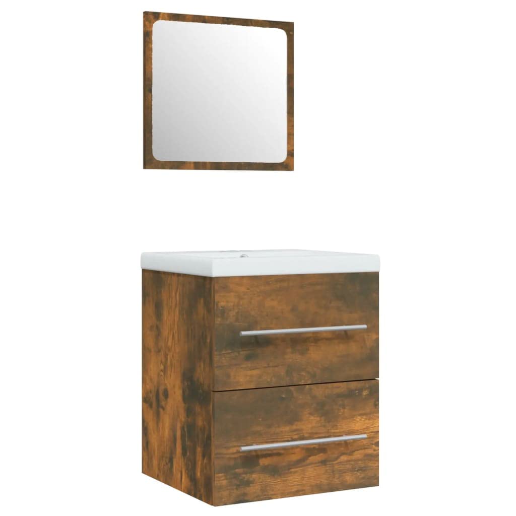 Armario de lavabo con lavabo empotrado, roble ahumado, cajón de almacenamiento, montaje en pared, muebles de baño, rebosadero