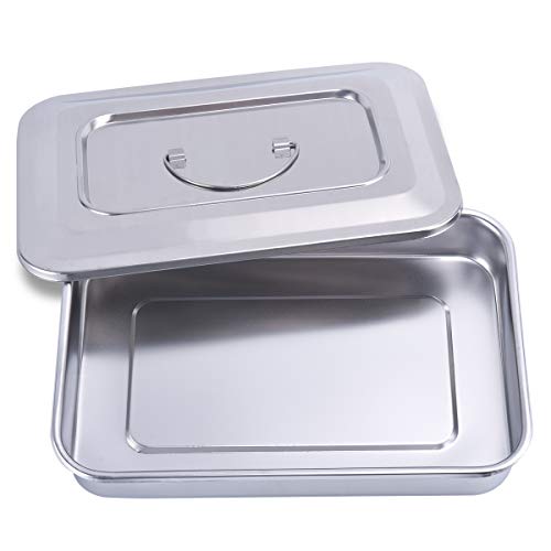 Medical Surgical Trays Stainless Steel Dental Instruments Tray Organizer Holder Sterilization Plate Trays Boxs With Lid & Handle Grip Large #TOP2