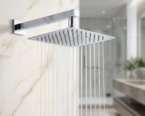 Image of ALTURAS Stainless Steel Square Overhead Shower Rain Shower Head for Bathroom With Arm (6in shower with 12in arm)