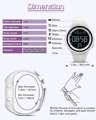 Synwee Sports Digital Fitness Tracker Watch,Ip68 Waterproof, Non-Bluetooth, With Pedometer/Vibration Alarm Clock/Timer,For Kid Children Teen Boys Girls Women (White) #TOP5