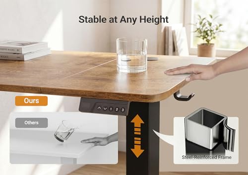 Image of YDN Electric Standing Desk Adjustable Height, 63 x 24 Inches Sit Stand up Desk with Memory Presets & Cable Management, Home Office Desk for Office & Computer Workstation, Black Frame /Rustic Brown Top