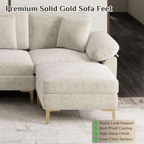 Image of OUYESSIR U-Shaped Sectional Sofa Couch, 4 Seat Sofa Set for Living Room, Convertible U-Shaped Chenille Couch Set with USB Port Central Console Ottoman,128 inches (Beige White)