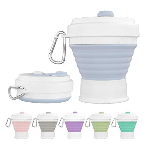 JackWish Multifunktionale Silikon Faltbecher Faltbar Reise Kaffee Tasse mit Auslaufsicher Deckel (12oz/350ml,BPA frei,Optimal für Heiss und Kaltgetränke) Geeignet für Reisen,Camping,Picknick (Blau) Cover