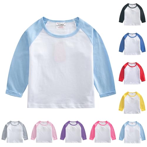 Girls Cotton T-Shirts Toddler Soft Color Block Raglan Top Kids Boys Crewneck Basic Long Sleeve Tees for 2-12 Years2