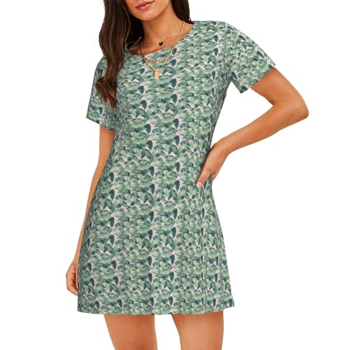 Chemise de nuit légère pour femme avec motif feuilles de palmier vert en taille M