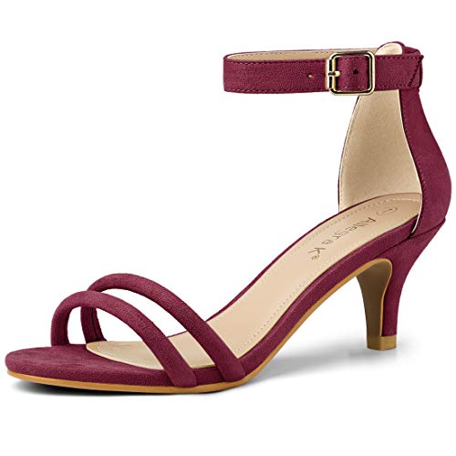 Allegra K Women's Kitten Heel Ankle Strap Burgundy Sandals 8.5 M US
