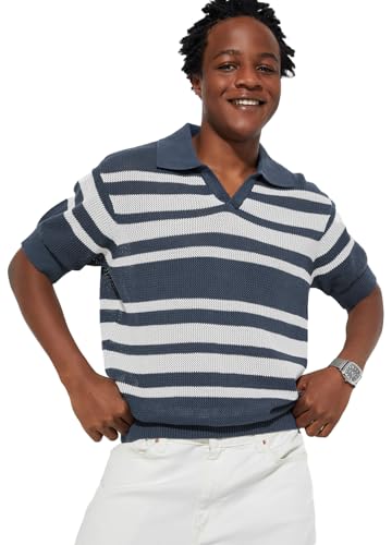 Image of Max Men Cotton URB N Oversized Striped Knit Polo T-Shirt