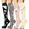 DHSO 4 Pairs Graduated Compression Socks for Men and Women, Compression Stocking for Running, Hiking, Travel(4 Pack Pink Gray Flowers, Small-Medium)