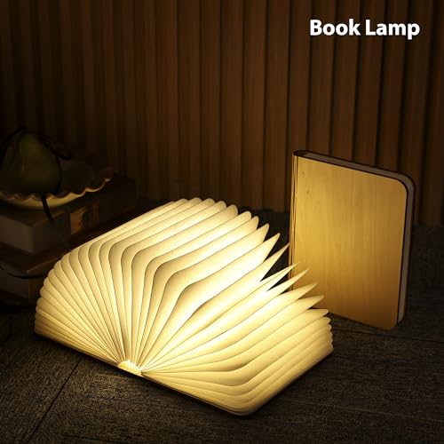 Image of 8.3 Inch Wooden Book Lamp, Book Lovers Gifts,Teacher Appreciation Gifts for Women, LED Ambient Lighting, Magnetic Mood Lighting for Home&Library Decor (Maple)