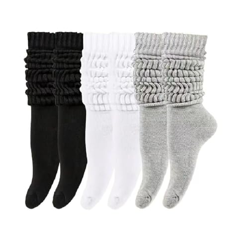 3 Pairs Socks for Women Slouch Socks Slouchy Long Soft Cotton Knit Stacked socks