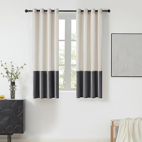 BULBUL Cream Ivory Gray 63 inches Velvet Curtains for Living Room 2 Panels