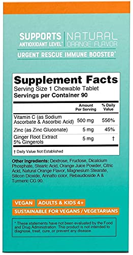 Nutricelebrity Vitamin C Chewable Tablets 500Mg Supplement With Zinc & Ginger Roots, Natural Orange Flavor, Great For Adults & Kids Vegan Friendly, Non-Gmo Gluten, Dairy & Soy Free 90 Tablets - 2 Pack #TOP7