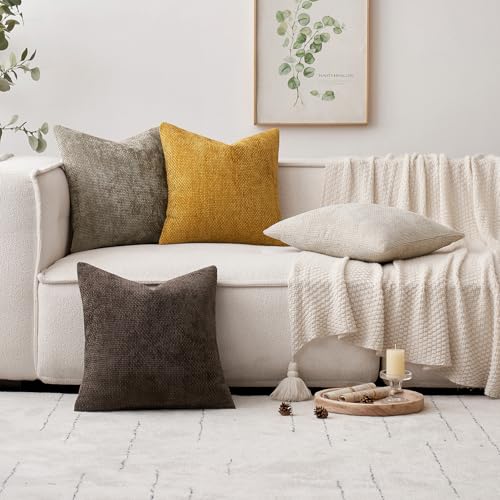 Image of MIULEE Pack of 2 Couch Throw Pillow Covers 18x18 Inch Neutral Dark Brown Boho Accent Decorative Pillow Covers Soft Chenille Farmhouse Cushion Covers for Home Decor Bed Sofa Living Room