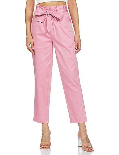 Image of Amazon Brand - Symbol Women's Slim High Rise Ankle Length Tapered Paper Bag Formal Trousers (with Self Fabric Belt) (Available in Plus Sizes)