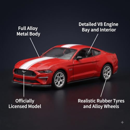 Image of Wizplex CCA Officially Licensed Ford Mustang GT 1:64 Scale Die Cast Metal Car - Collectible Alloy Muscle Coupe with Openable Doors & Free-Rolling Wheels, Display Showpiece for Kids 3+