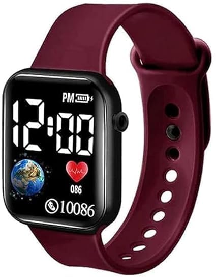 Rubber Belt Square Dial Digital Brown Watch for Mens/Robber14Led Brown-image-15