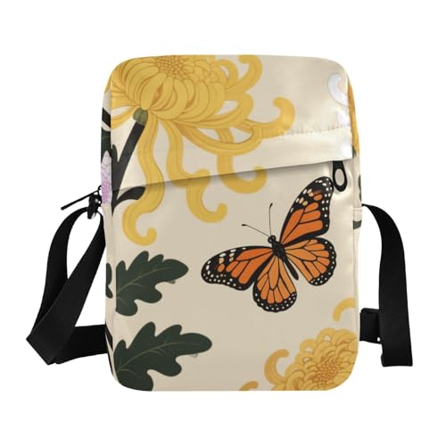 Autumn Peony Butterfly small messenger bag for women shoulder bag men Casual Womens Purse Adjustable Strap for Casual work