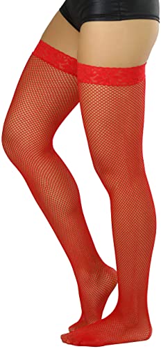 Image of ToBeInStyle Women's Fine Classic Fishnet Thigh High Stretch Nylon Novelty Stockings