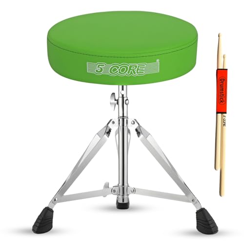 5 CORE Drum Throne Height Adjustable Guitar Stool Thick Padded Memory Foam DJ Chair Seat with Anti Slip Feet Multipurpose Musician Chair for Adults and Kids Drummer Cello Guitar Player DS CH GR
