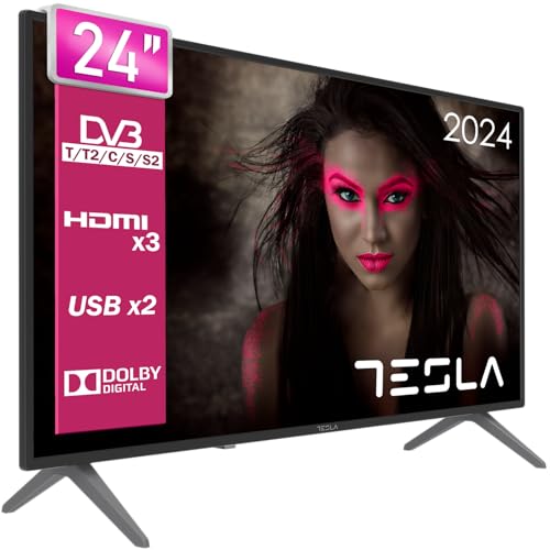 TESLA - Televisor de 24' (60cm), Televisión Resolución HD, No Smart OS, 2 Altavoces de 5W, Dolby Virtual Surround, VESA 100x100, Conectividad x3 HDMI, x2 USB, Ci+, 1.366x768 (24E320BH) - 2025