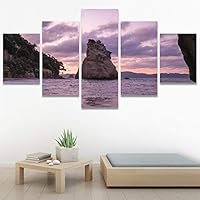SIGNWIN 5 Panel Canvas Wall Art Coastal Orange Photography Relax/Calm Romantics Sunset Warm for Home Decorations Ready to Hang - 60
