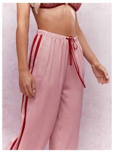 Verdusa Women's Side Striped Satin Pants Wide Leg Baggy Pants with Pockets3