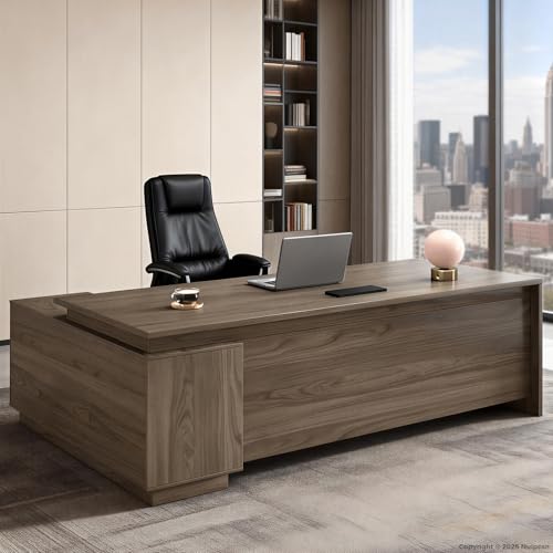 Nuipesn 63' L-Shaped Executive Desk with Reversible Storage Cabinet, Locking Drawers & Cable Management, Modern Office Desk for Home Office or Business Workspace, Black Walnut